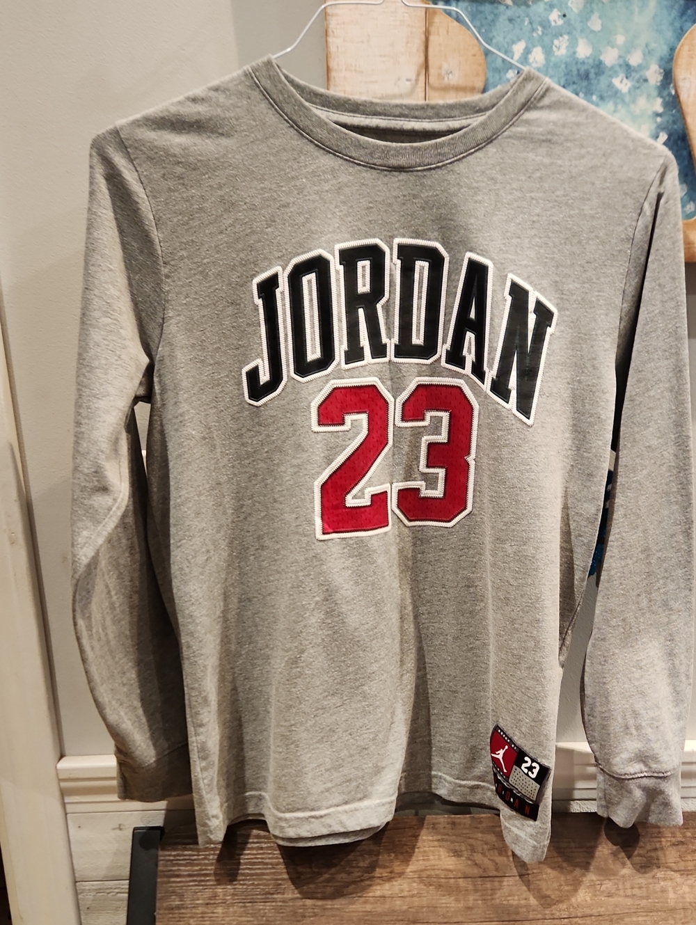 EUC Jordan Kids Long-Sleeve Tee in Gray with Red 23 Sz XL (13-15yrs Old)